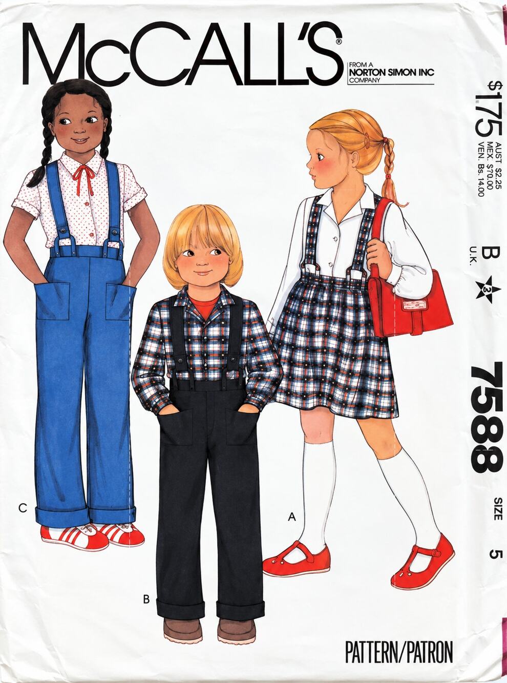 Vintage McCall's 7588 Sewing Pattern Coverall Overall Skirt Suspenders Size 5T